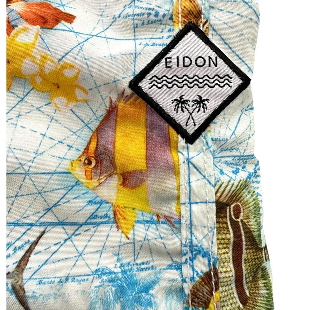 Eidon Board Shorts Ocean Fish Lace Drawstring Waist Unlined Pockets Men's 32